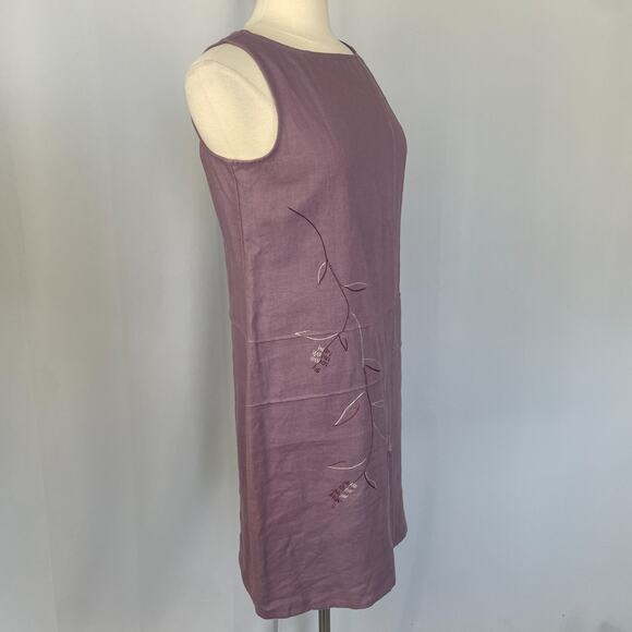 Vintage Shift Dress Size Medium Petite MP Purple Linen Embroidered Sleeveless - Picture 6 of 14